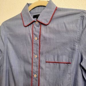 NWOT J. Crew Blue Pajama-Style Classic Effortless Button-down Top w/ red trim